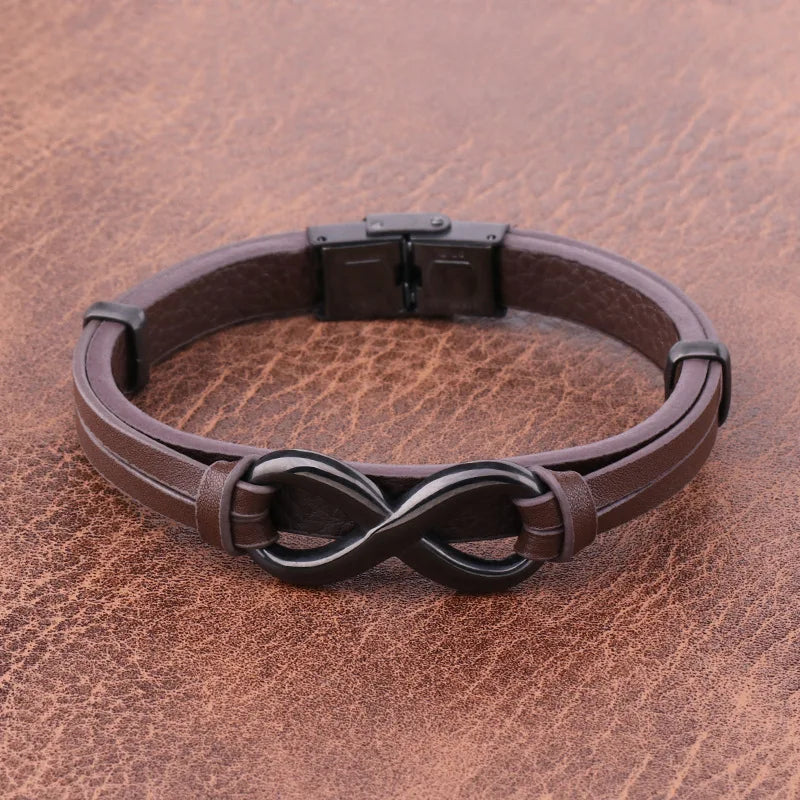 Men'S Stainless Steel Leather Bracelet Fashion Multi Layer Hand Woven Black Color Charming Jewelry Gift