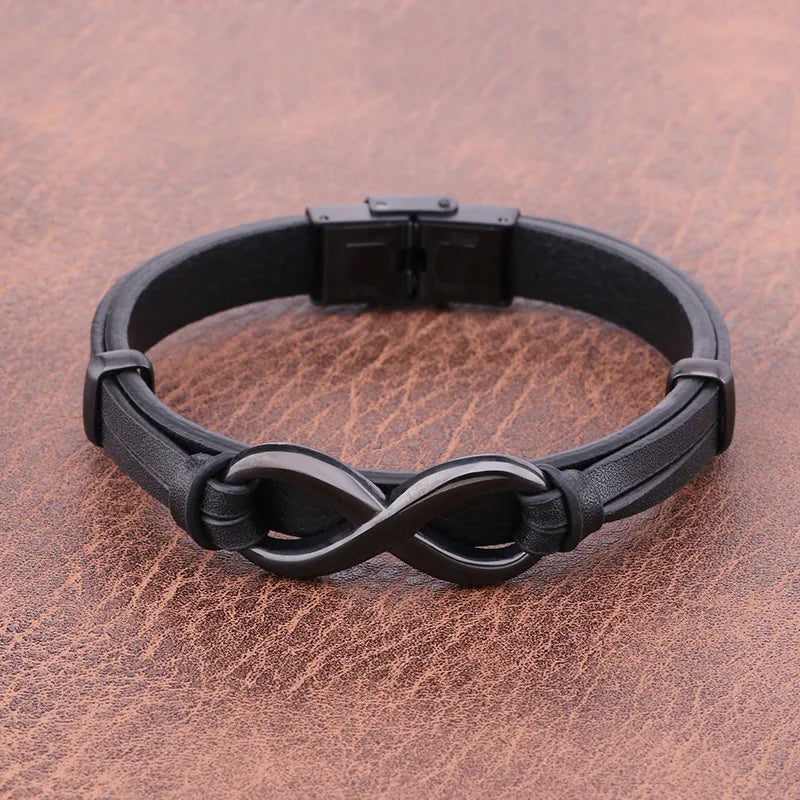 Men'S Stainless Steel Leather Bracelet Fashion Multi Layer Hand Woven Black Color Charming Jewelry Gift