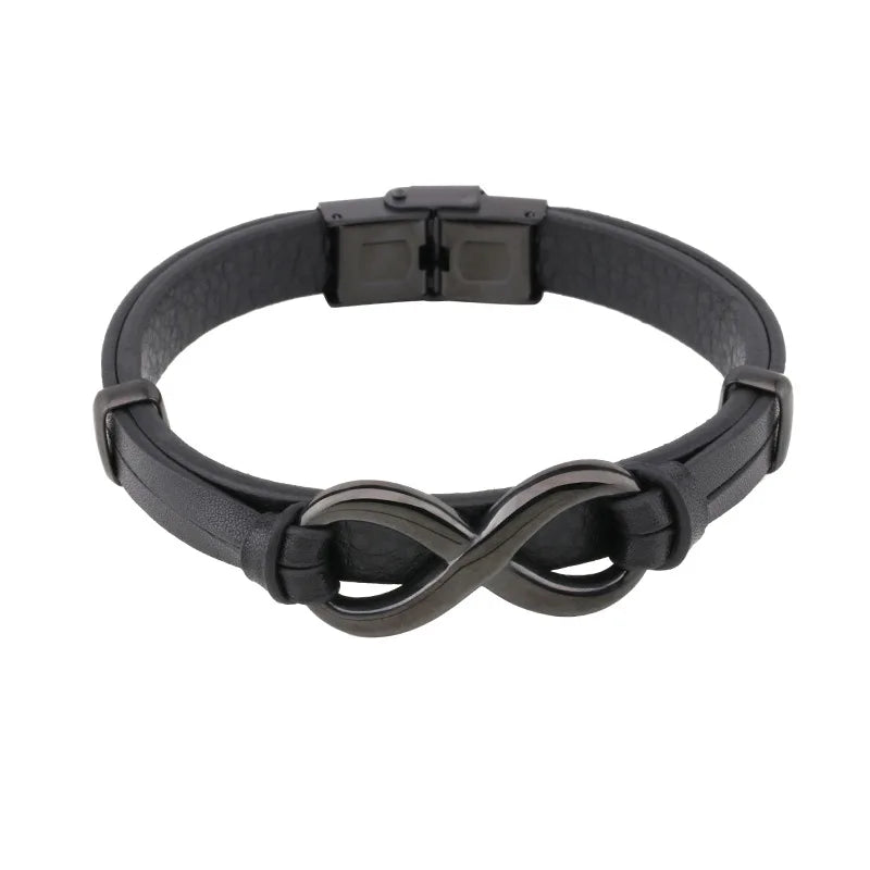 Men'S Stainless Steel Leather Bracelet Fashion Multi Layer Hand Woven Black Color Charming Jewelry Gift